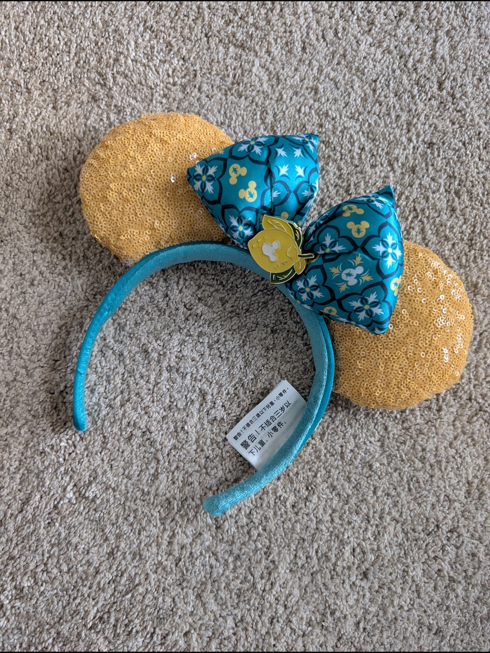 Kids Turquoise Bow & Gold Sequin Mouse Ear Headband